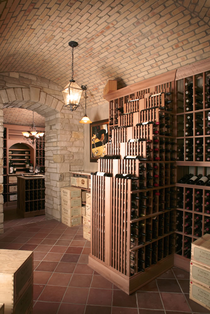 wine cellar with brick vaulted ceilings