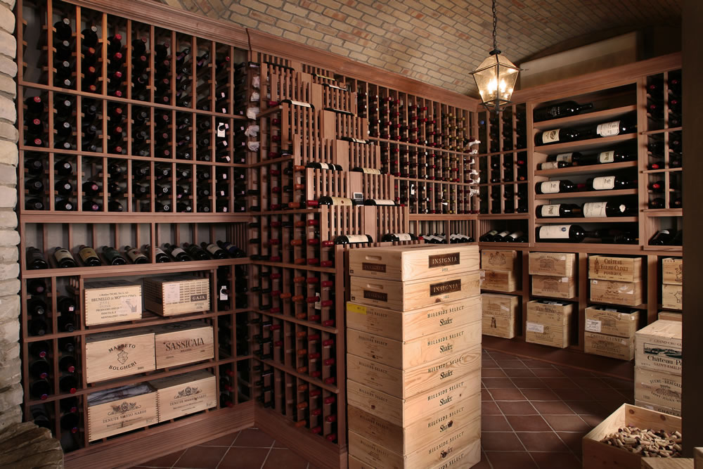 limestone tile floors reclaimed from French Chateau - wine cellar