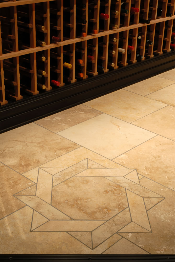 Travertine marble floors in wine cellar
